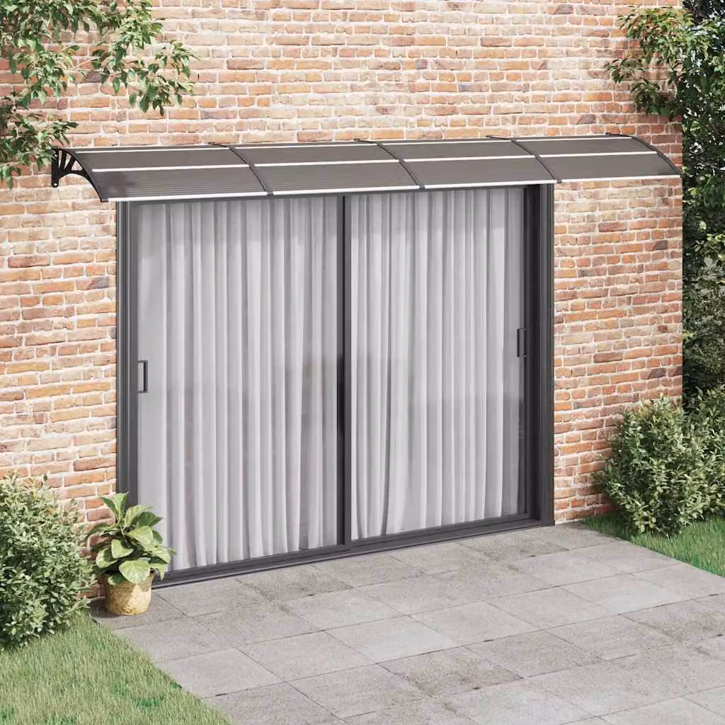Tettoia per porta vidaXL in policarbonato e alluminio, colore nero, L 400 x P 75 cm