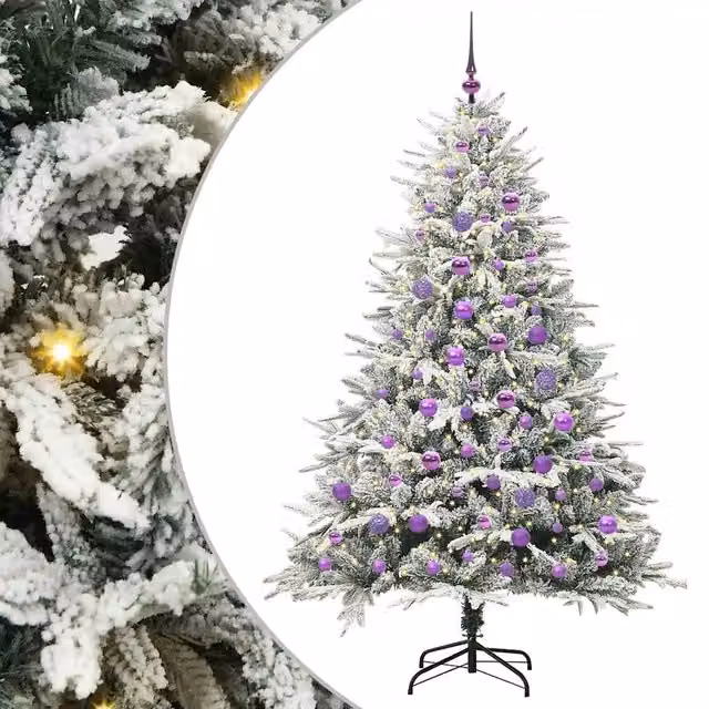 Albero di Natale artificiale preilluminato con LED luce bianca calda e set di palline verde vidaXL