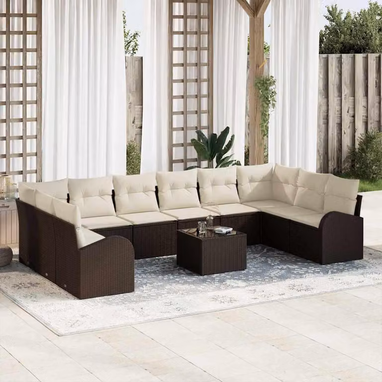Maison Exclusive - Set di divani da salotto, 11 pezzi, color marrone [materiale sintetico]: rattan sintetico