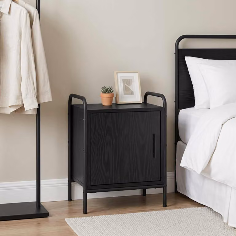 vidaXL Armadio da Notte Moderno in MDF e Metallo, Nero e Marrone, L 40 cm x P 30 cm x H 50 cm