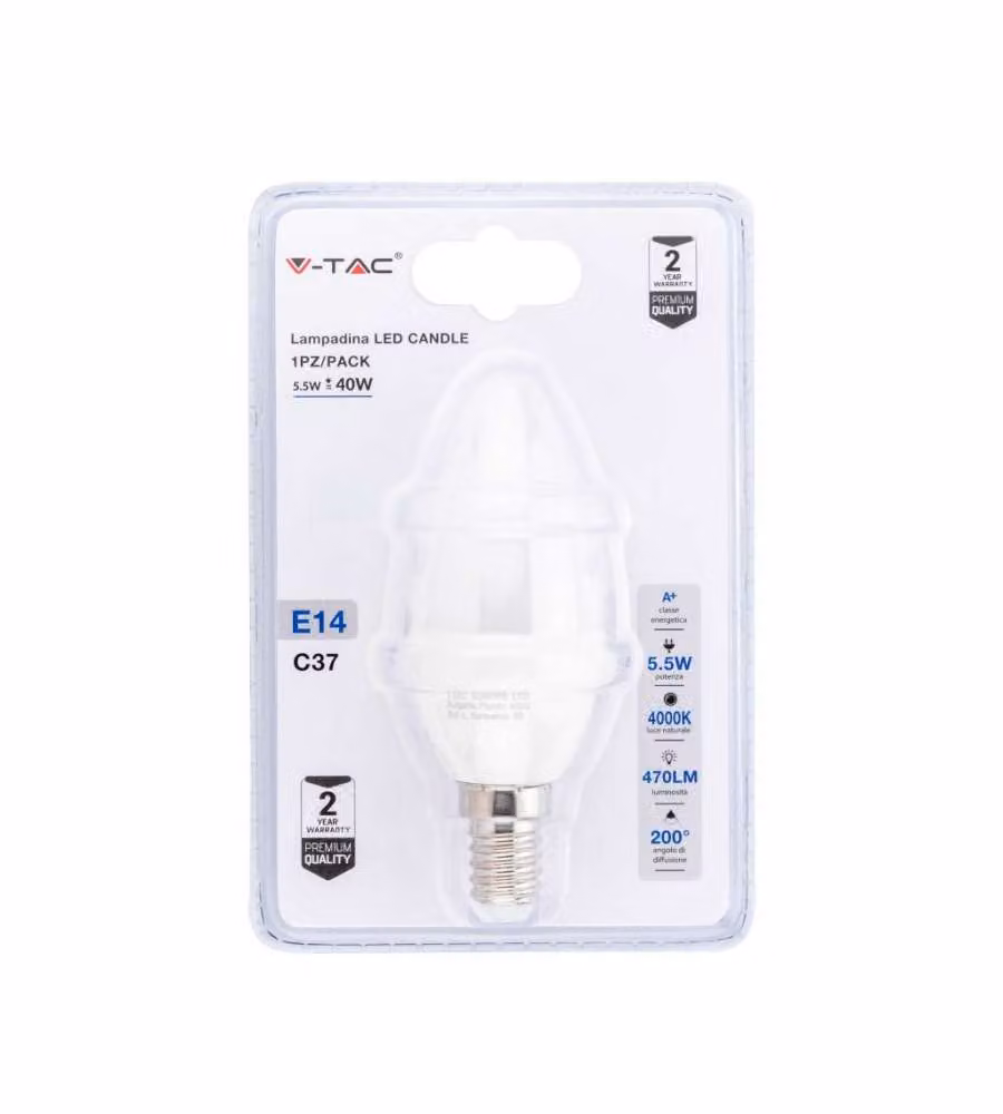 Lampadina LED E14 5,5W a Candela 4000K (Blister 1 Pezzo)