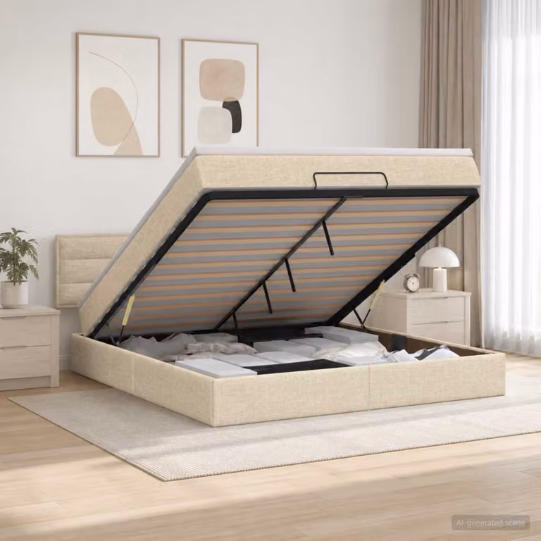 vidaXL Letto ottomano con materasso Crema 160 x 200 cm Tessuto