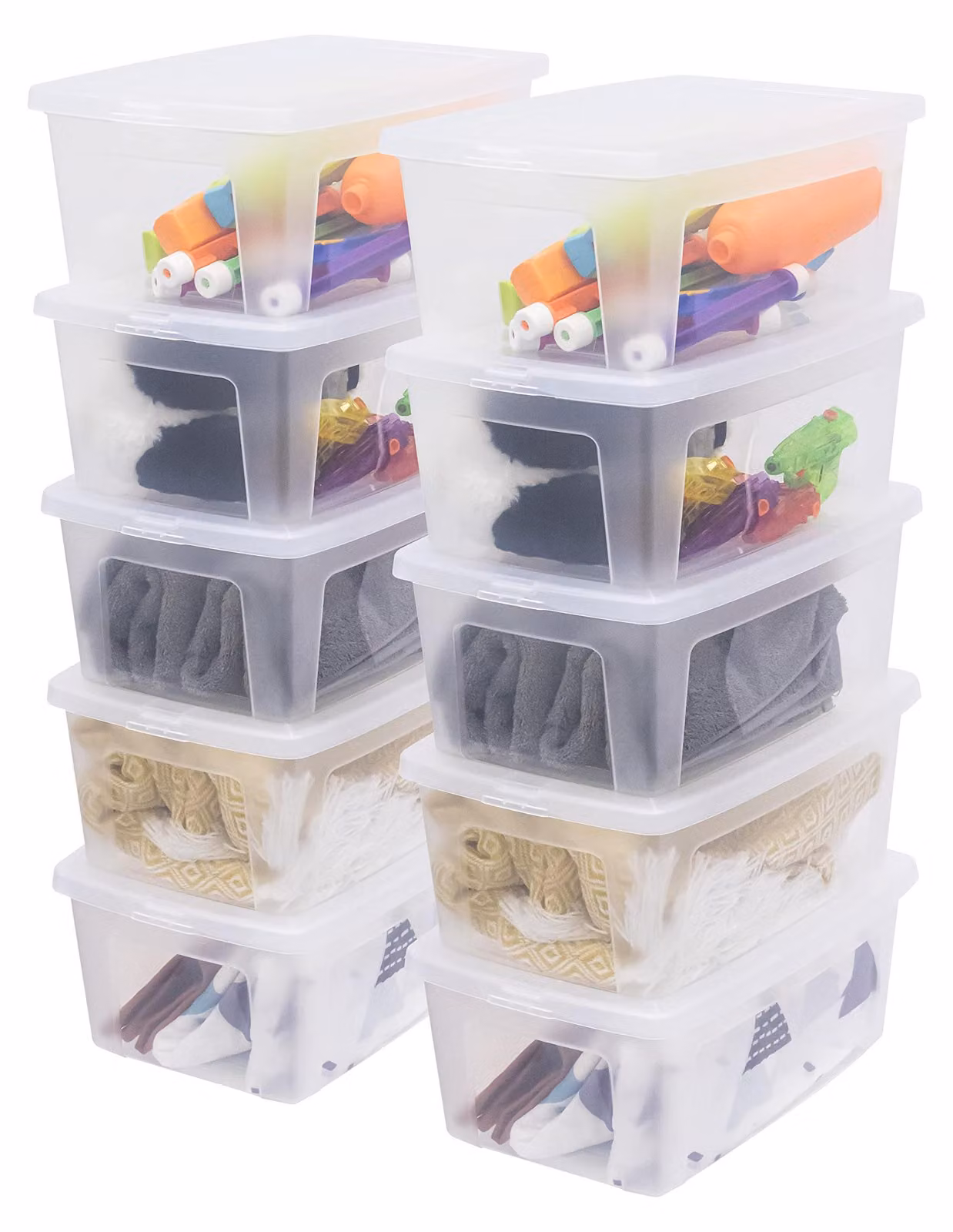 Iris Ohyama Scatole portaoggetti multiuso, 11 L, set da 10, trasparenti, coperchio facile da chiudere, impilabili, plastica, per armadi, scaffali, aule, organizzazione, materiale artistico, scarpe, MCB-11