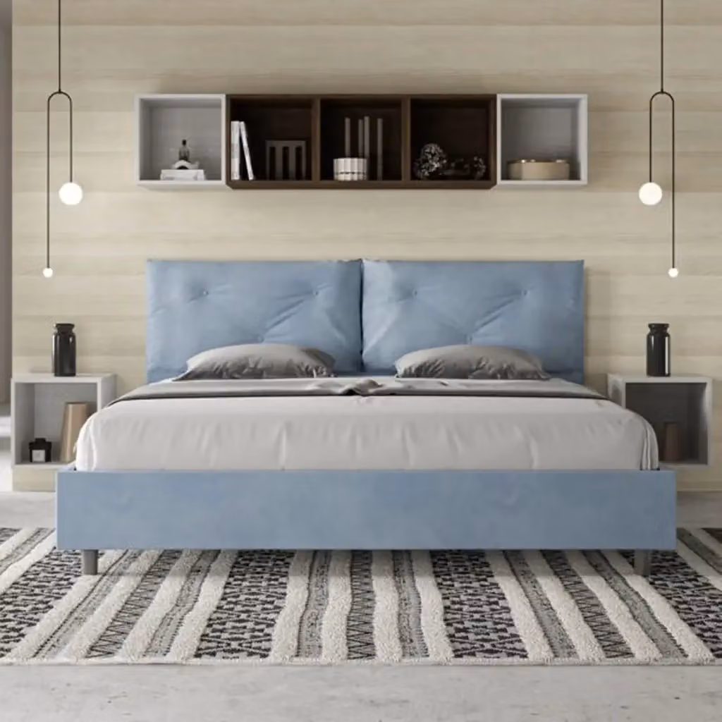 Letto matrimoniale king size Appia Large Ityhome con contenitore imbottito in microfibra azzurro 200x200 cm – 2