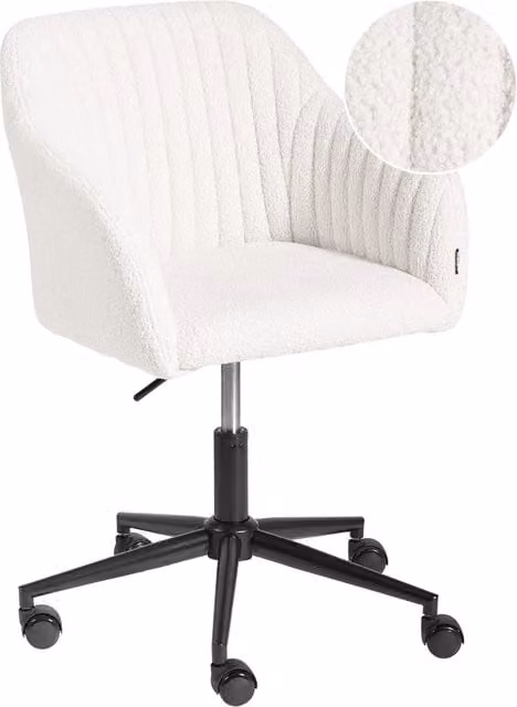 Poltrona da Ufficio Girevole BELIANI in Bouclé Bianco con Braccioli e Ruote, Design Moderno per Home Office – 1