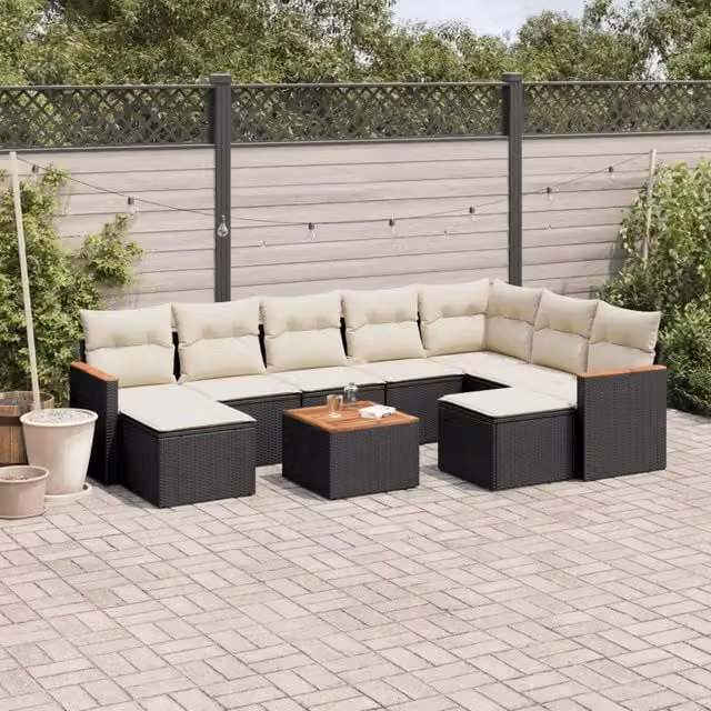 Set Divani da Giardino 10pz con Cuscini in Polyrattan Nero 3226546