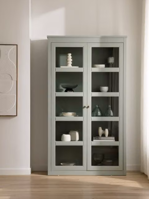 Vetrine Versus Kenay Home colore verde con ante in vetro e ripiani interni, H: 198 cm, L: 114 cm