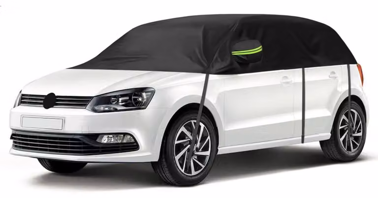 Copertura impermeabile per auto, compatibile con VW Polo MK5 MK6 hatchback dal 2009 al 2023, tipo "mezza garage", protezione per tutte le condizioni atmosferiche, colore nero