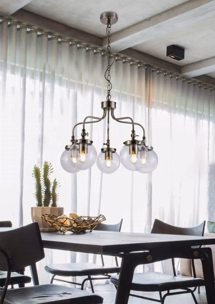 Lampadario a sospensione Candellux Ballet 35-70876 in ottone e vetro trasparente, regolabile, 5xE27 – 2