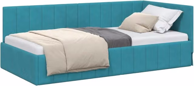 Letto singolo | Letto per adulti | Cornice del letto ad angolo Turchese 90 cm x 200 cm Velluto
