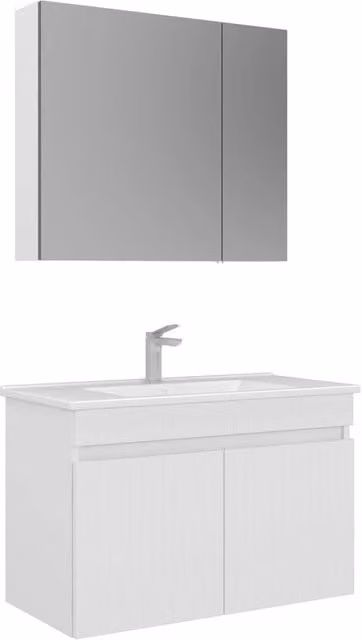 Set mobile lavabo con specchio Tivoli 85 di Hanah Home, bianco opaco, L: 85 cm, P: 45 cm, H: 57 cm – 1