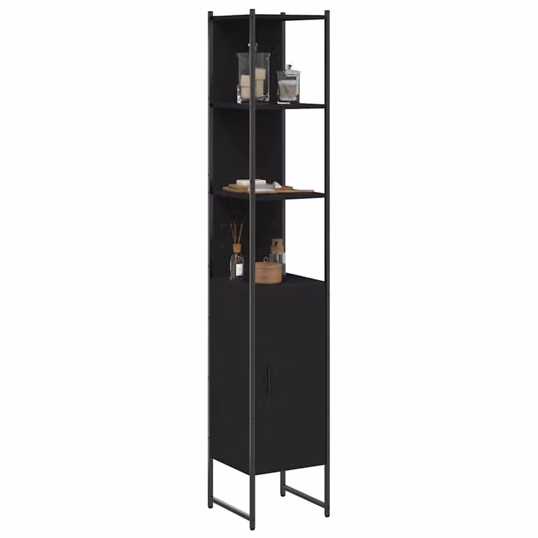 Mobile da bagno moderno vidaXL nero con ante a cerniera e ripiani interni, L/P/H: 33 x 33 x 185,5 cm