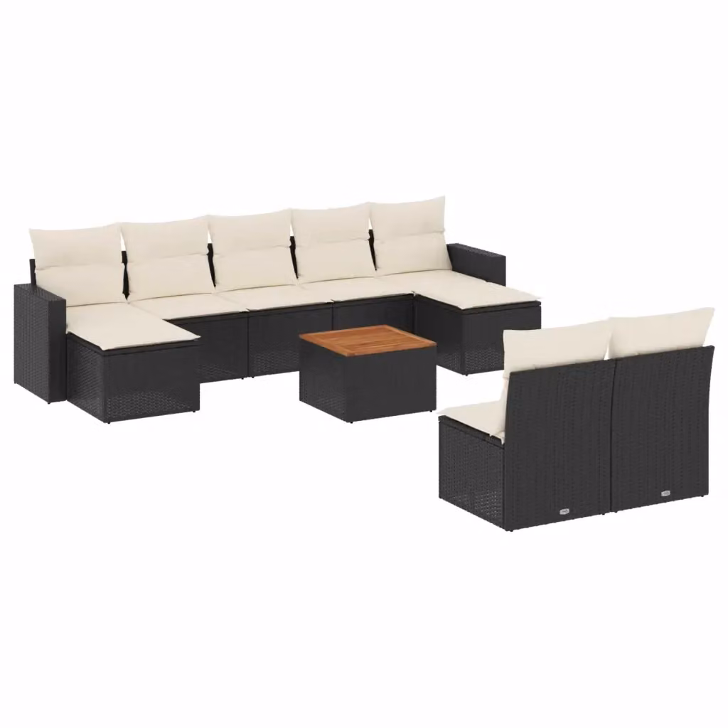 Set di Divani da Giardino vidaXL 10 Pezzi in Polyrattan Nero con Cuscini e Tavolino da Esterno – 2