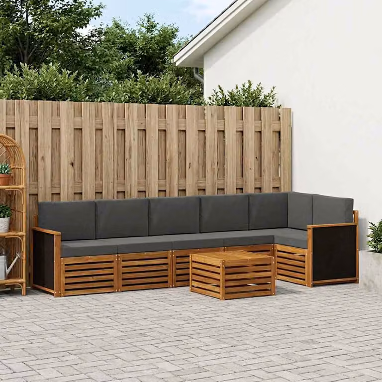 Set di divani da esterno vidaXL 6 pz in legno di acacia con tavolo da caffè e cuscini, colore Antracite e Marrone