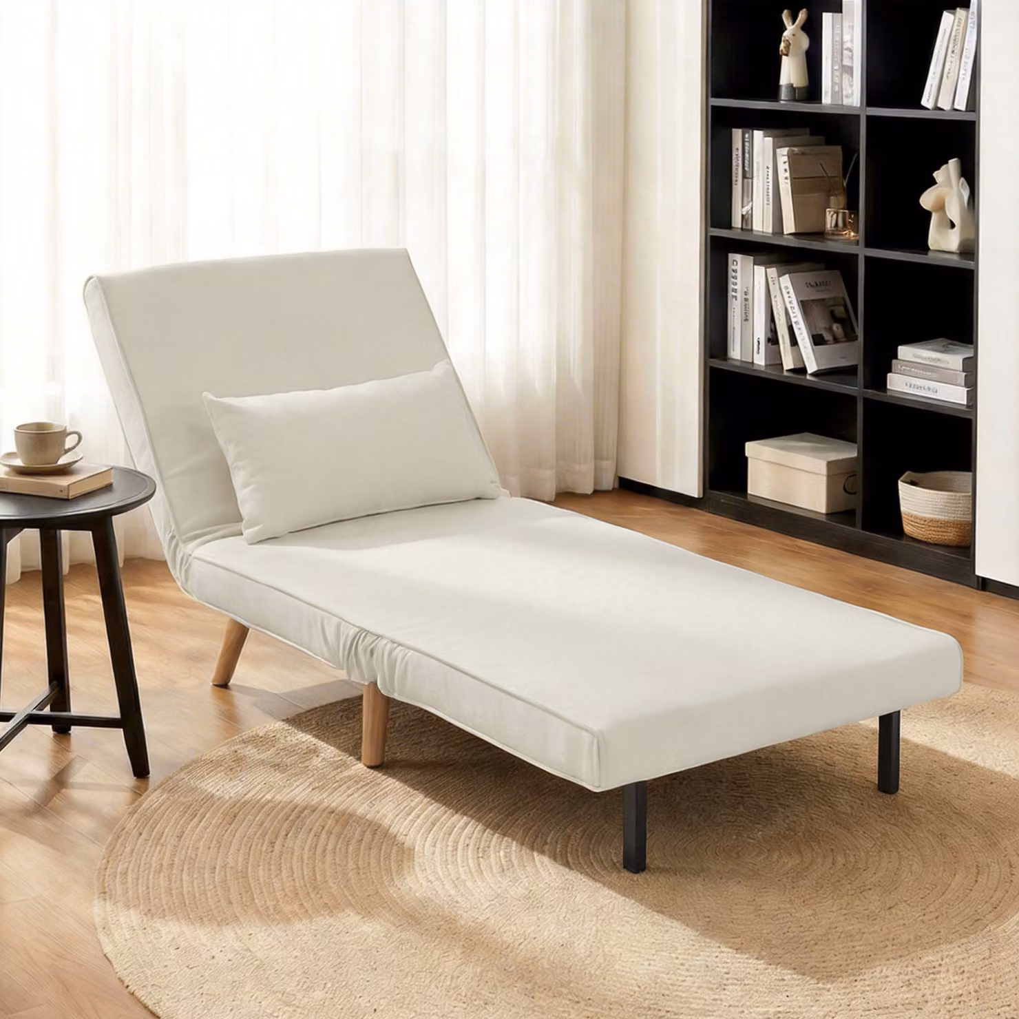 Poltrona Letto Singola 3 in 1 HOMCOM Reclinabile a 5 Livelli in Tessuto Effetto Lino con Cuscino e Seduta Imbottita, Colore Crema/Beige – 2