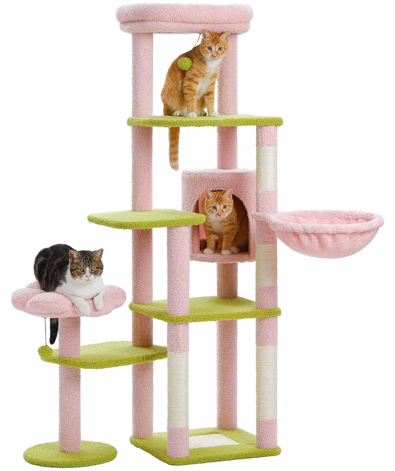 Katzenbaum, design multistrato, elementi di gioco interattivi, AMT0233PK, forma a L