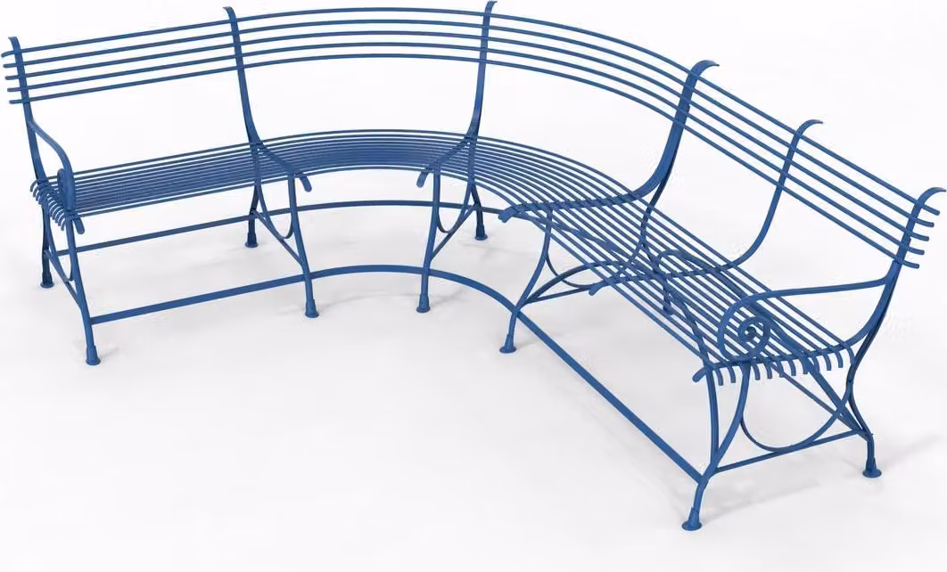 Casa Padrino Panca da giardino in stile liberty 250 x 210 x H. 90 cm - Vari colori - Panca in ferro battuto curvato con piedi a zoccolo di cavallo - Mobili da giardino e patio in ferro battuto in stile liberty