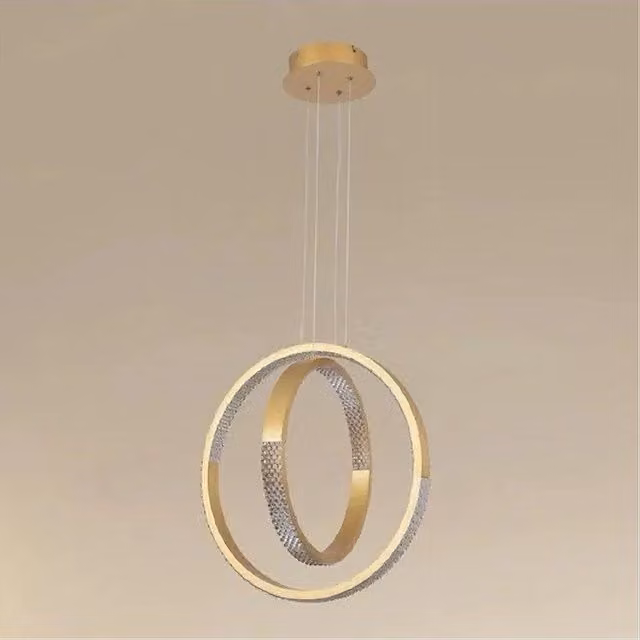 Trade Shop Lampadario A Sospensione Led Circolare Moderno Oro con Effetto Cristallo, Dimmerabile e Regolabile in Altezza, 64 W