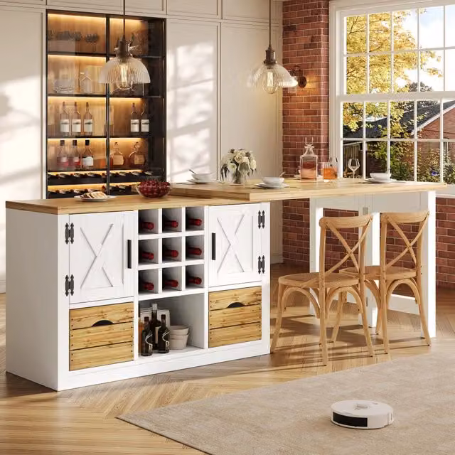 Tavolo da pranzo rettangolare allungabile con piano girevole a 360 gradi in MDF e metallo bianco opaco L/P/H: 120-197 x 40 x 72 cm