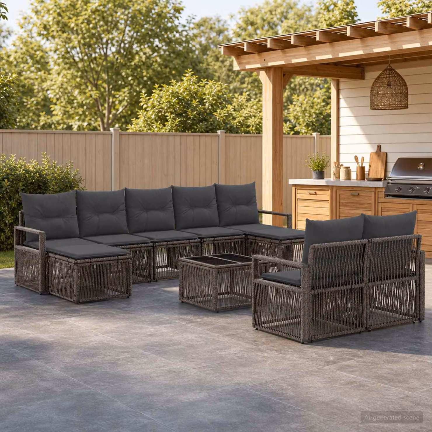 Set Divano da Giardino vidaXL 10 Pezzi in Polyrattan Grigio con Cuscini e Tavolino