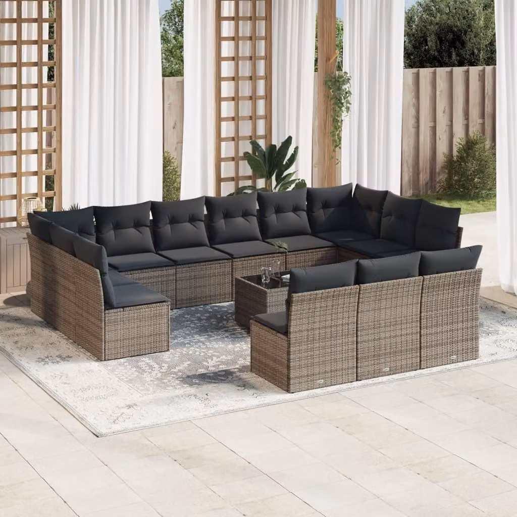 Maison Exclusive - Set Divani da Giardino 14pz con Cuscini in Polyrattan Grigio