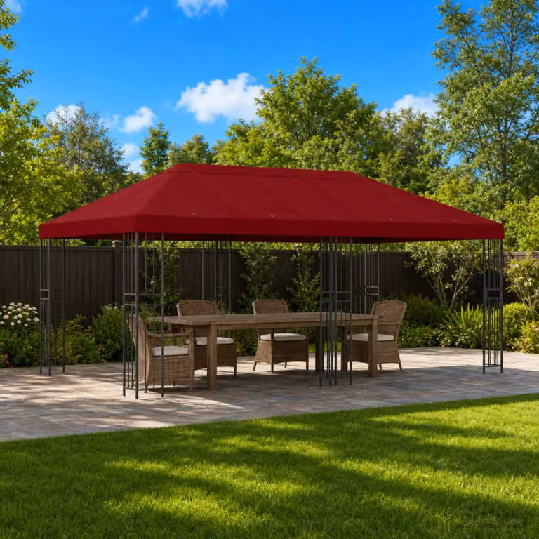Gazebo da giardino vidaXL in acciaio galvanizzato e poliestere, colore rosso e nero, L: 600 cm, P: 300 cm, H: 276,5 cm