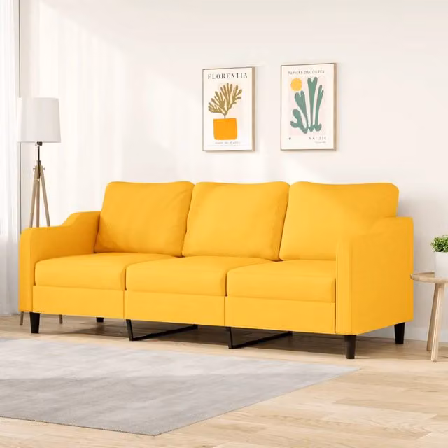 Divano a 3 Posti Giallo 210 cm in Tessuto