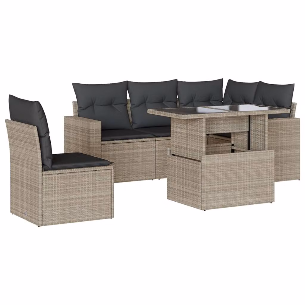 Set Divano da Giardino 6pz con Cuscini Grigio Chiaro Polyrattan