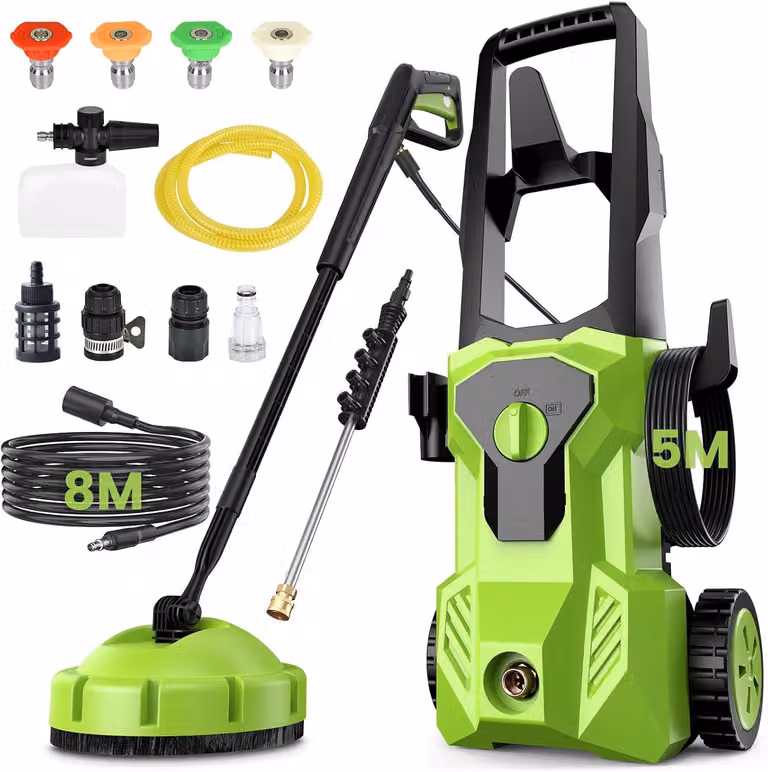 Idropulitrice - 135 bar - 2000W - Pistola a spruzzo elettrica con motore brushless e 4 ugelli