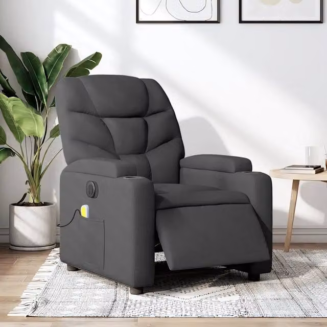 Divano Sedia-Poltrona Reclinabile Massaggio Elettrica Grigio Scuro Tessuto 927855