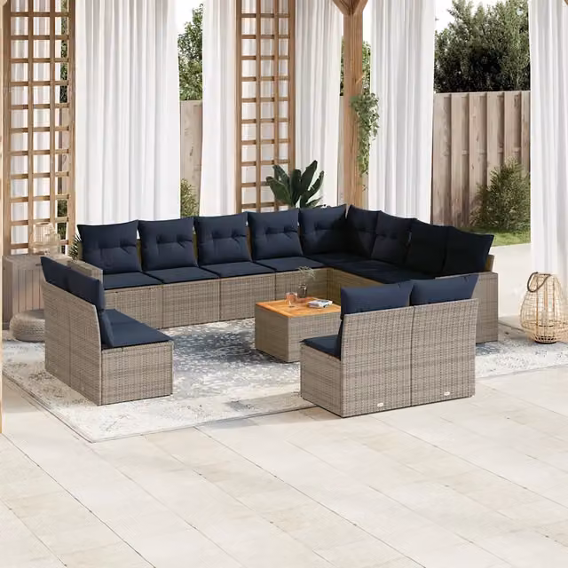 Set Divani da Giardino 13 pz con Cuscini Grigio in Polyrattan 3256705
