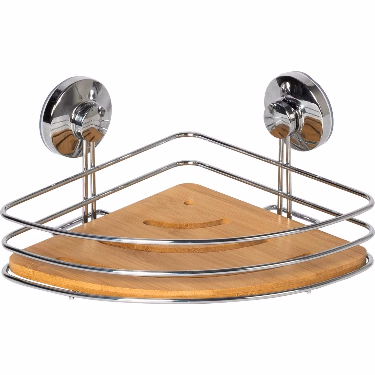 Mensola Angolare con Ventosa VESTIAMO CASA Linea Bamboo, Colore Marrone e Argento, H 11,5 x L 26 x P 20 cm – 1