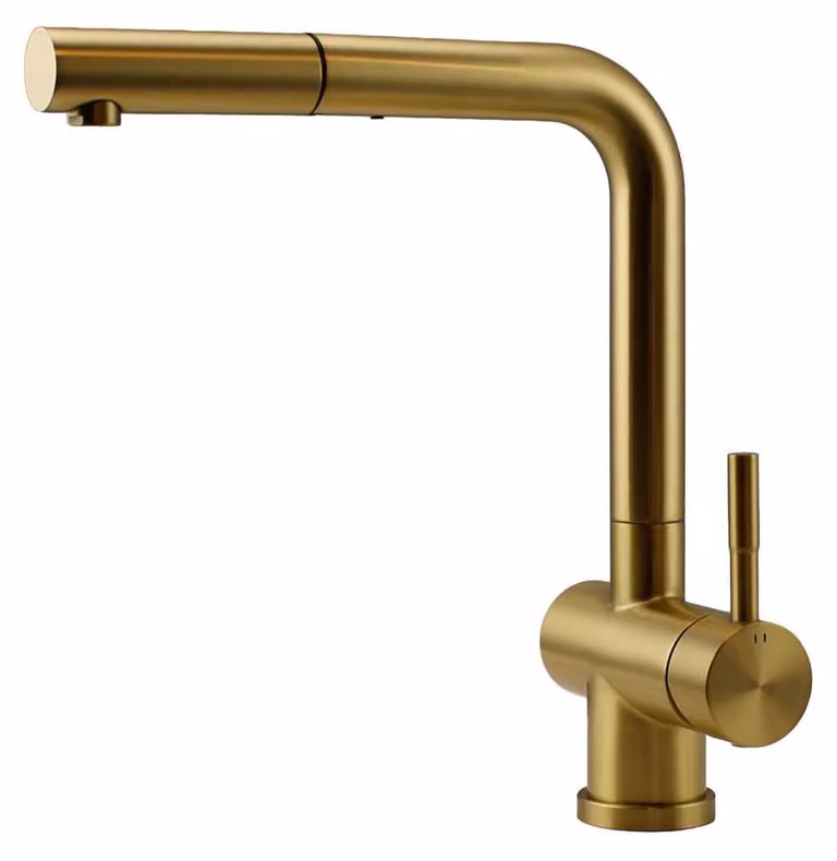 Miscelatore da cucina con rivestimento PVD, finitura dorata spazzolata, bocca flessibile, modello PS8500-60 Pure.Sink