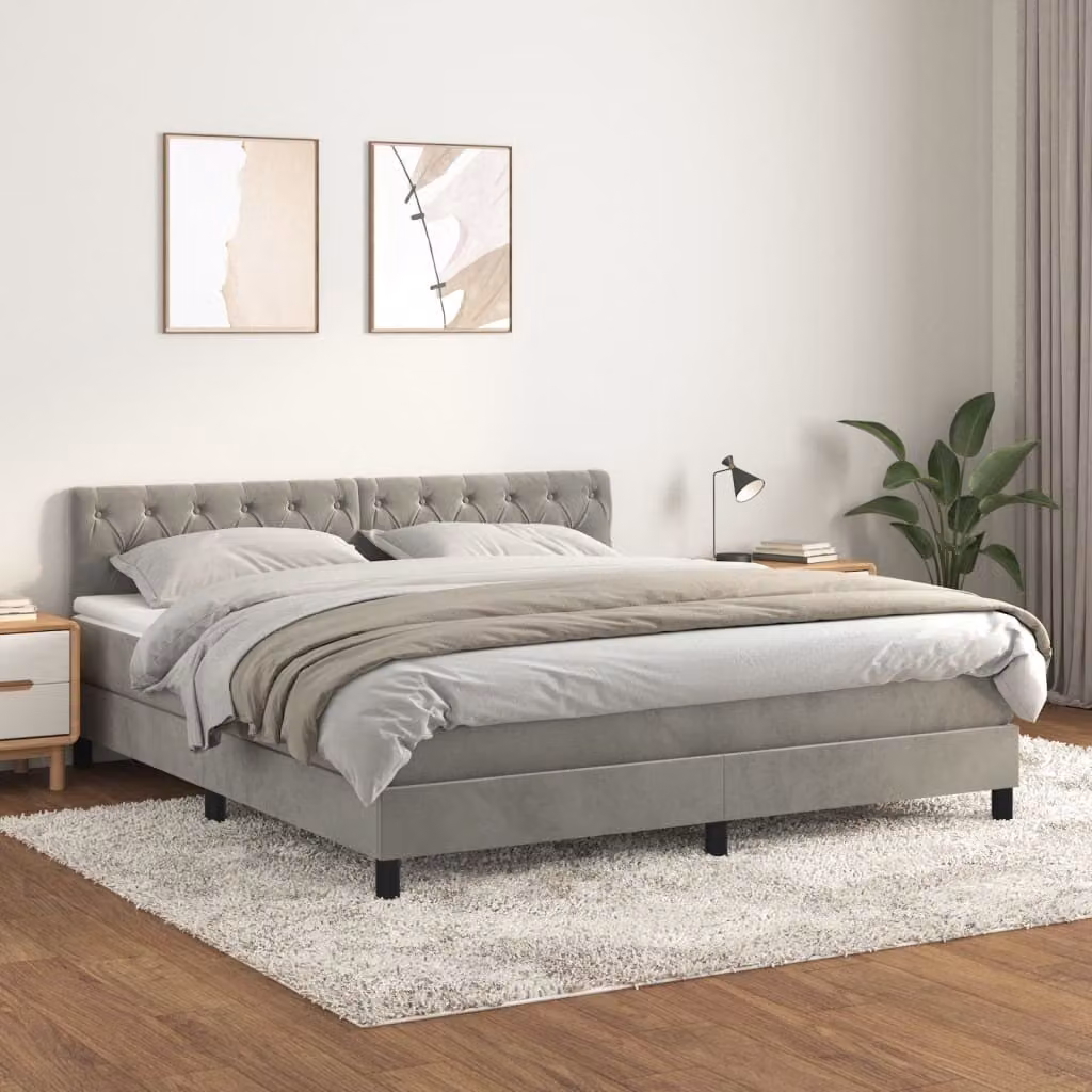 The Living Store Letto a molle con materasso grigio chiaro 160x200 cm in velluto