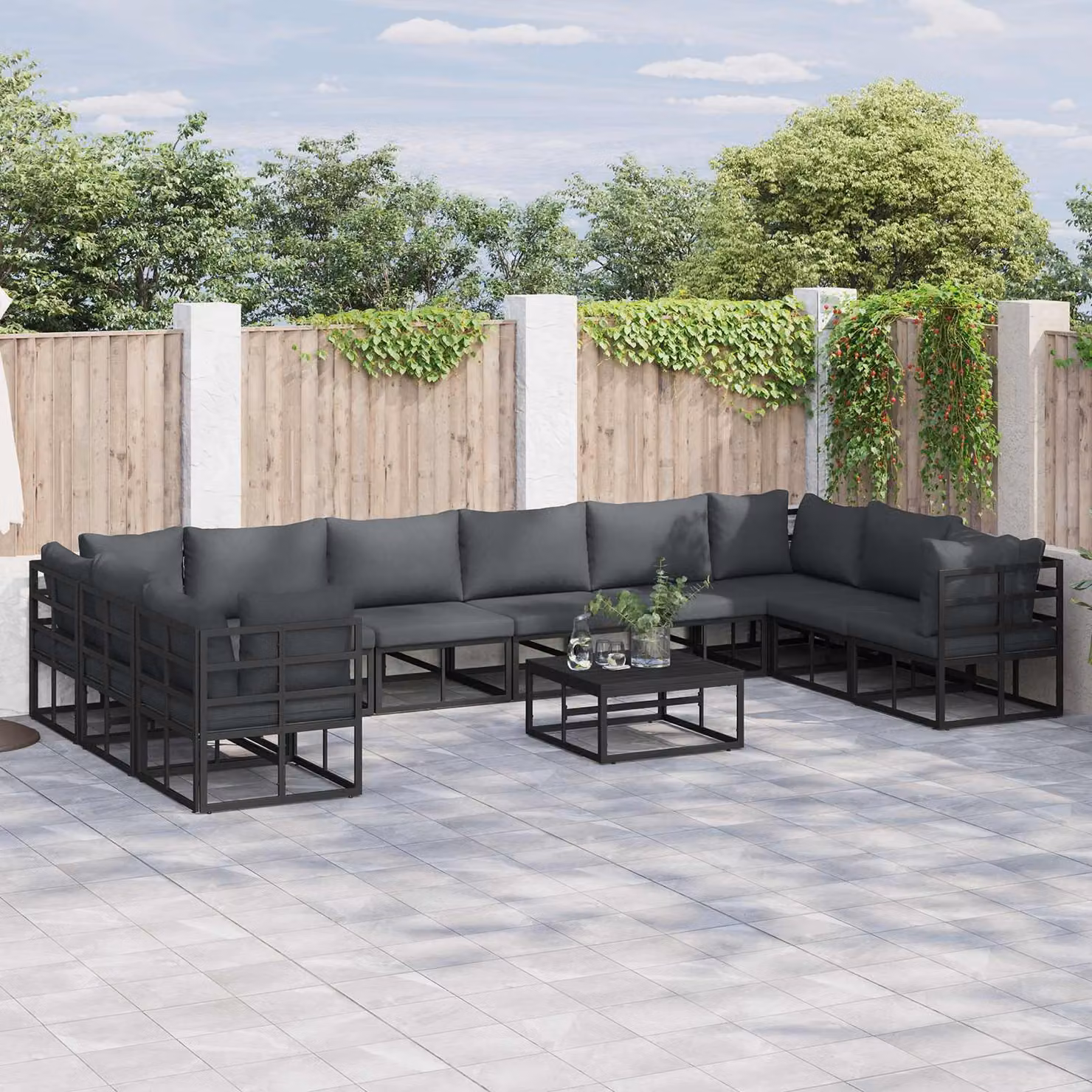 Maison Exclusive - Set da giardino composto da 10 pezzi, divano, colore nero, struttura in alluminio