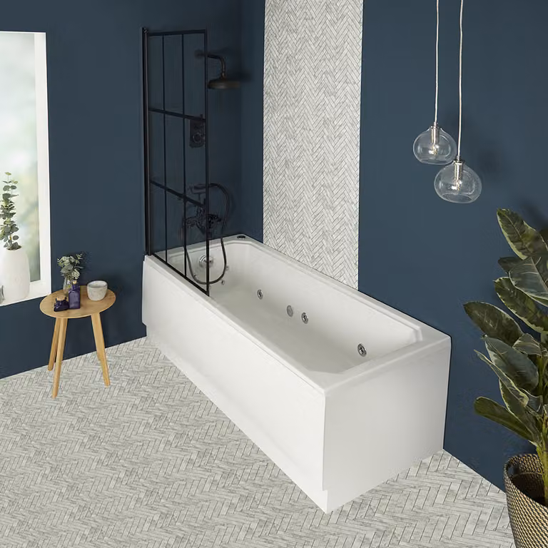 Vasca da Bagno Tradizionale Idromassaggio con Parete Vasca a Griglia Nera - 1700mm x 700mm - senza Pannelli