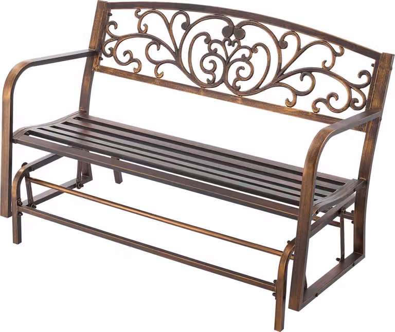 SucceBuy panca da giardino 127 cm con portata 250 kg, panca da patio in robusto Acciaio al carbonio, panca da balcone con braccioli, panca da veranda per giardino, parco, cortile e patio, design bronzo antico