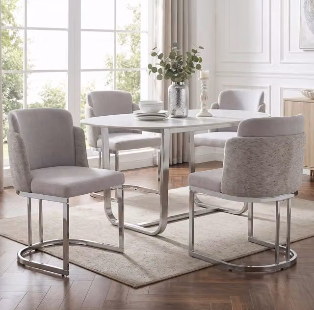 Set di 4 sedie in ciniglia grigio e argento con schienale doppio