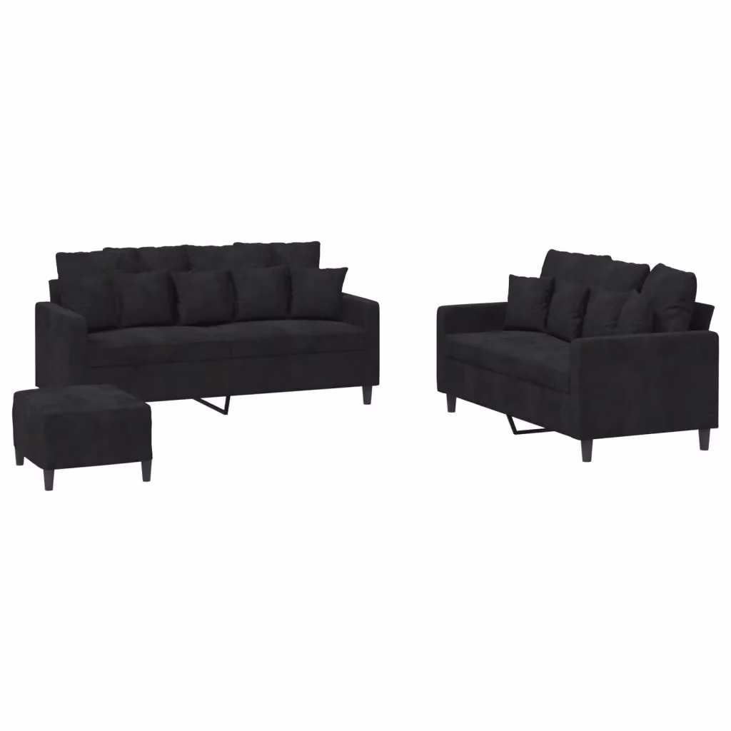 Set di divani 3 pezzi vidaXL in velluto nero con cuscini per soggiorno in stile moderno – 2