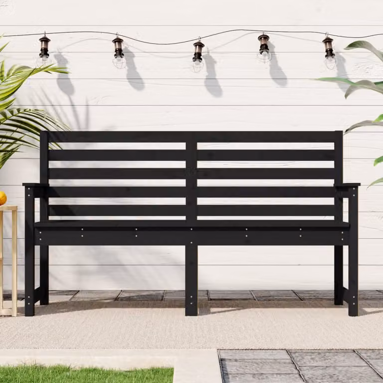 vidaXL Panca da Giardino in Legno di Pino Nero con Braccioli, Stile Rustico, L: 110 cm, P: 48 cm, H: 91,5 cm