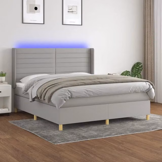 Letto a Molle Materasso e LED Grigio Chiaro 180x200 cm Tessuto 3138973