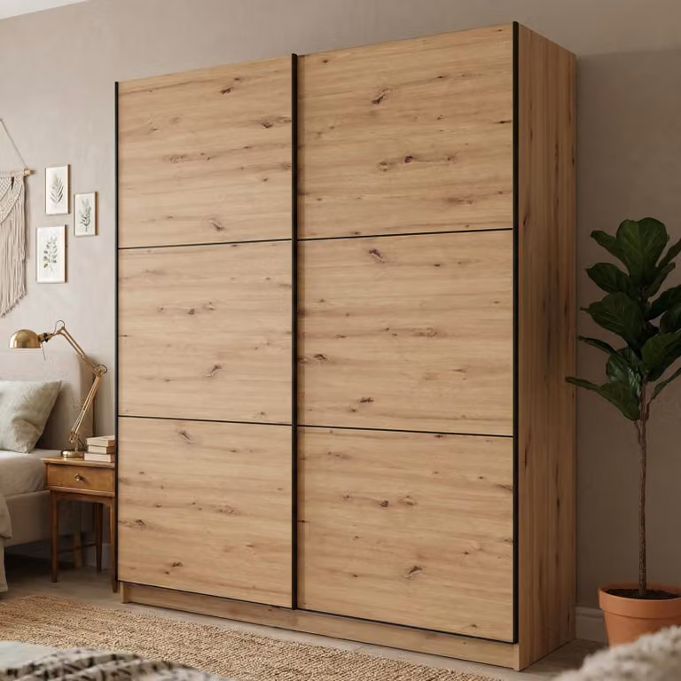 Dmora Guardaroba Grande Cerchio 179x210h cm Marrone Rovere Nodi, Appendiabiti 5 Ripiani