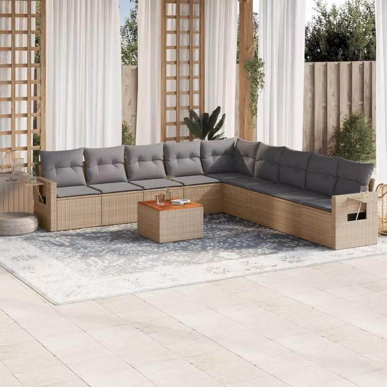 Maison Exclusive - Set Divano da Giardino 10 pz con Cuscini Beige Misto Polyrattan