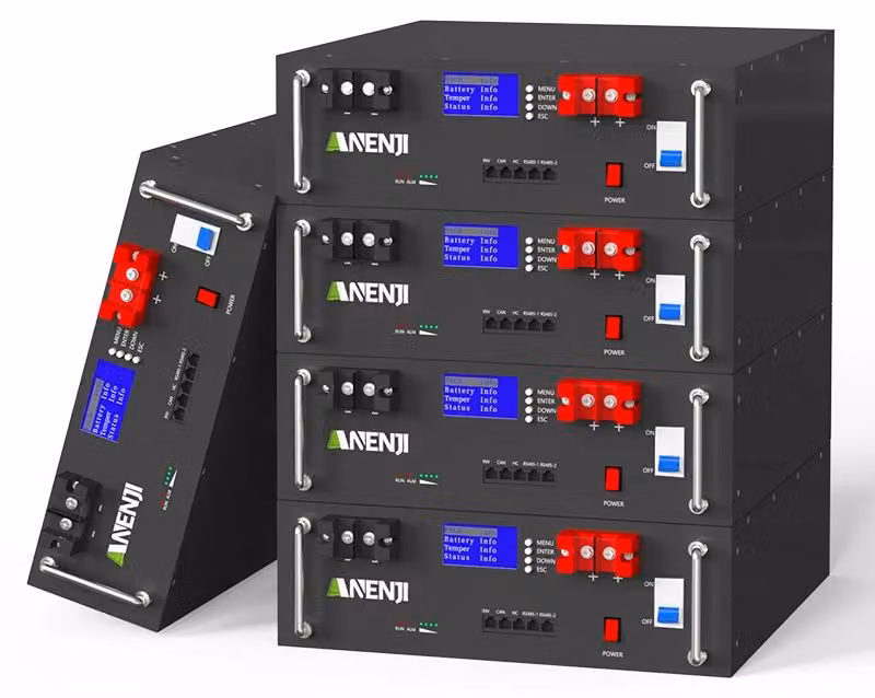Batterie solari LiFePO4 da 51,2V 100Ah - 5,12 kWh, batteria per rack - BMS integrato da 100A - oltre 6000 cicli di carica - interfaccia RS485/CAN - possibilità di collegamento in parallelo