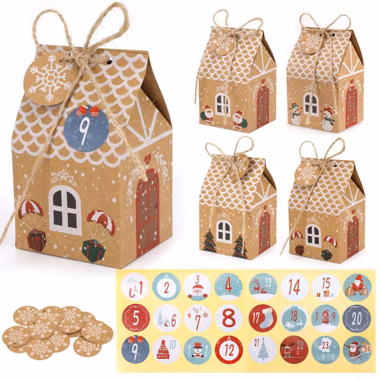 Scatole per calendario dell'Avvento, confezione da 24 pezzi, cartoncino, 4 design, da assemblare