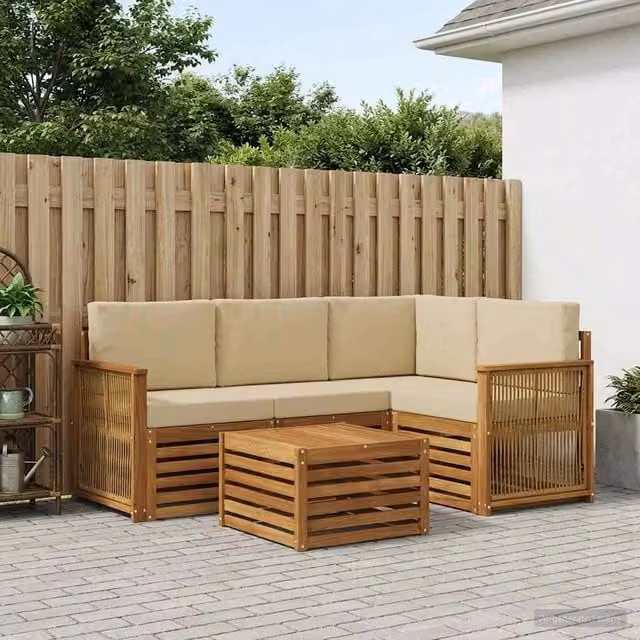 Set di divani da esterno 5 pz Naturale e Beige Poliestere 3384329