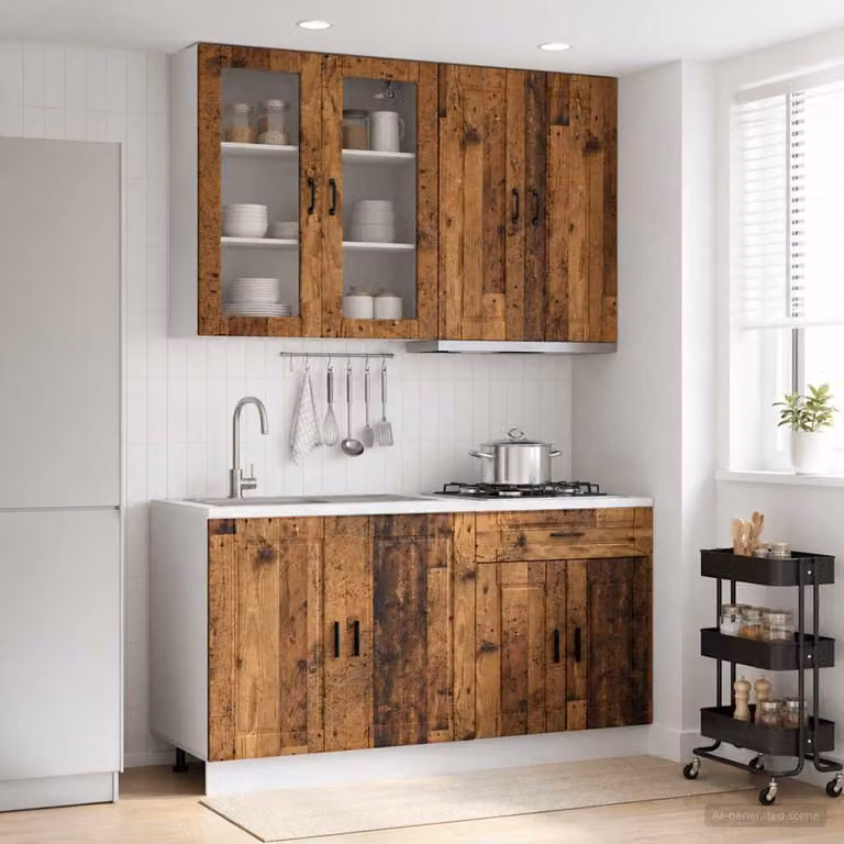 Set di 4 unità cucina a parete vidaXL PORTO in legno e vetro, colore marrone