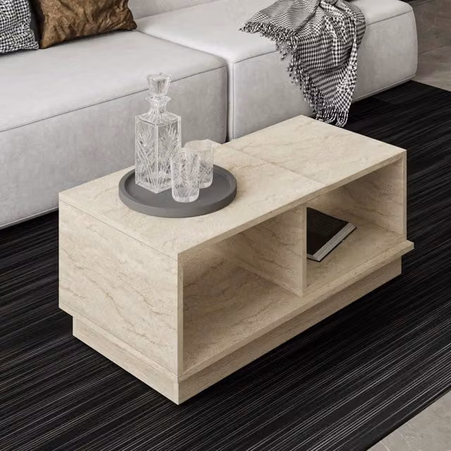 Morino, Tavolino da Salotto 2 Vani, 90x45x36h cm Beige Crema