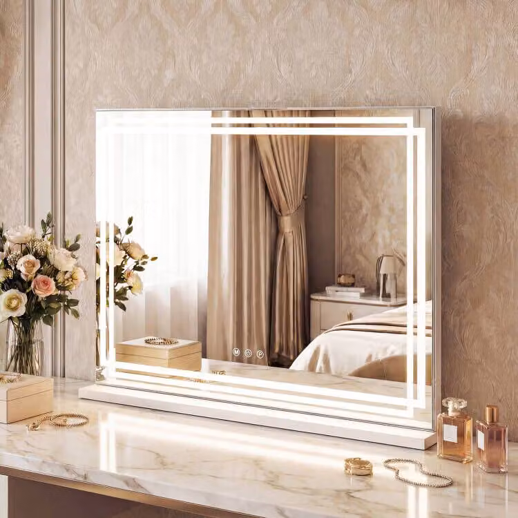 Specchio da trucco illuminato Costway con luci LED dimmerabili e controllo touch intelligente, L: 80 cm, P: 14 cm, H: 62 cm