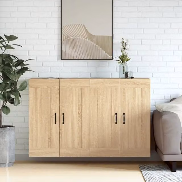 Set di 2 armadietti a parete vidaXL in legno color rovere con ante a battente per bagno in stile moderno